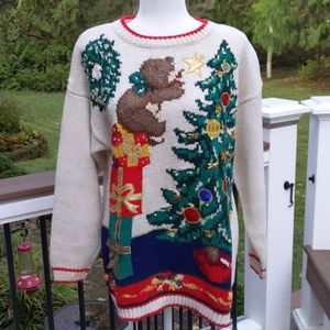 Vintage Teddy Bear Christmas Sweater M/L